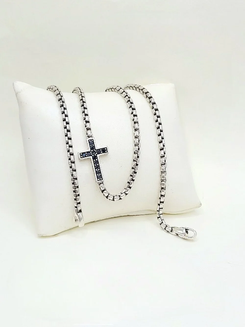 David Yurman Cross Station Necklace w/ Pavé Black Diamonds - 3.6mm - 22